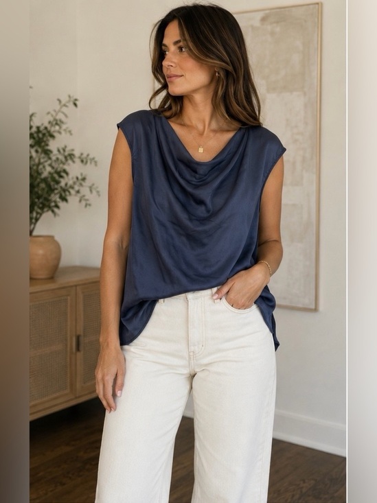 St. John Tops - St John Cowl Neck Satin Knit Blouse
